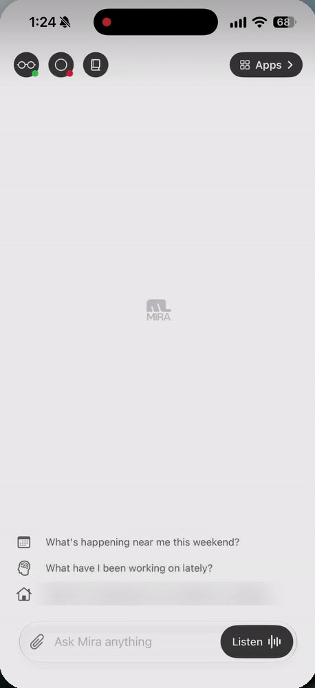 A green dot on the glasses icon means connected.