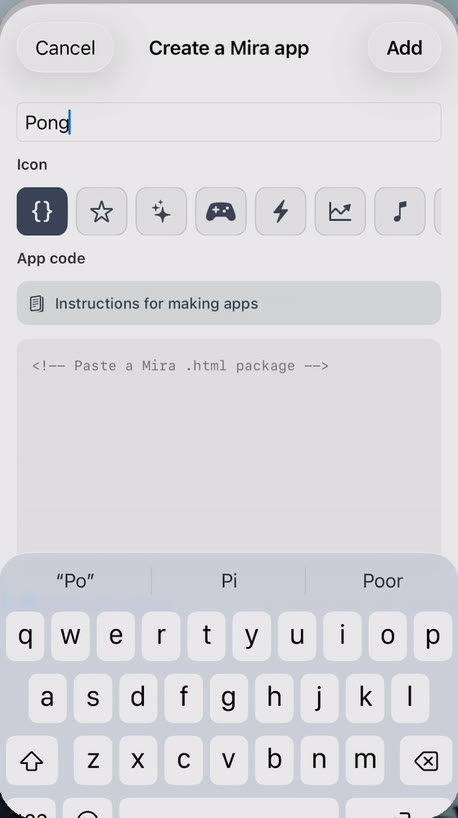 Name it, paste the code, pick an icon.