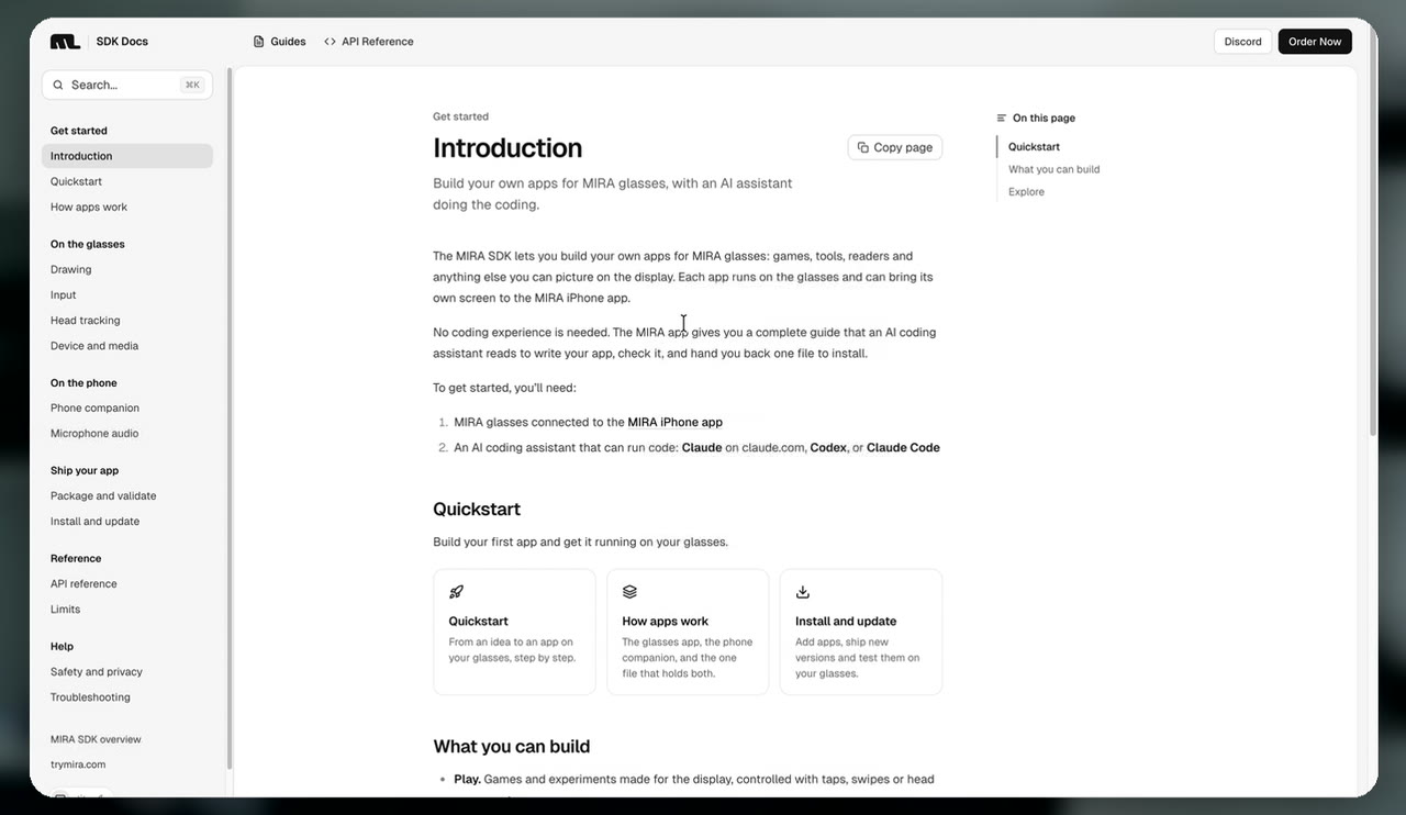 The MIRA SDK docs at trymira.com/docs.