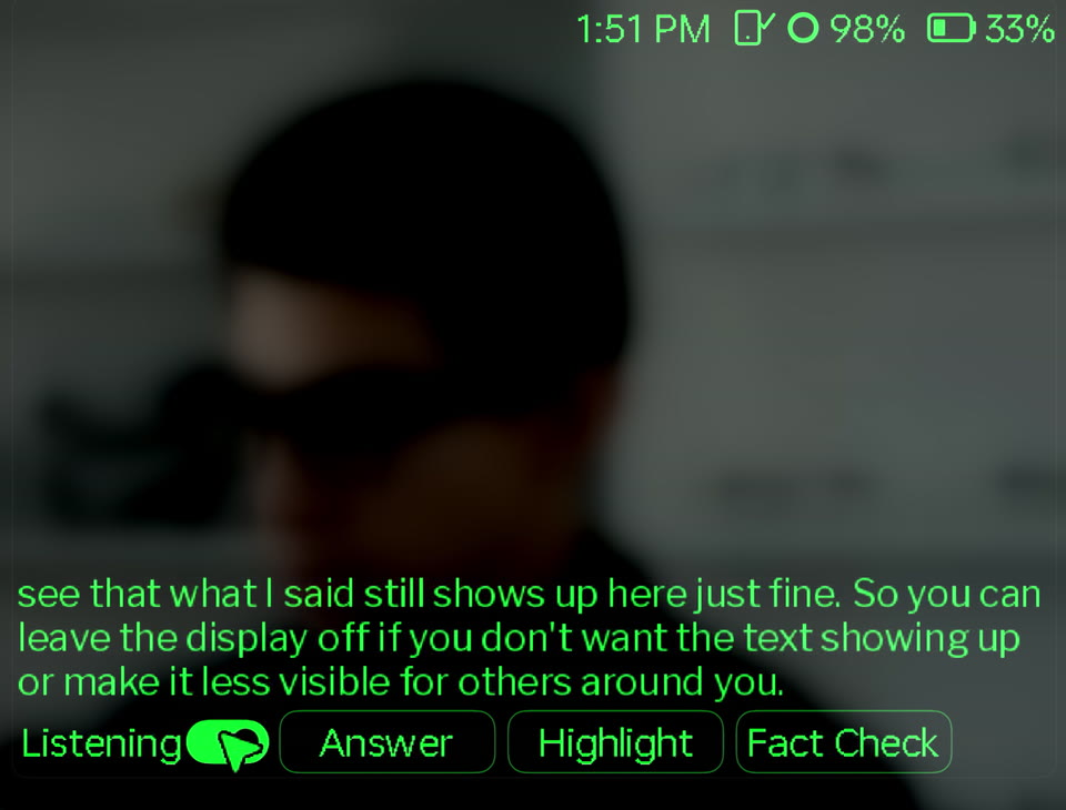 Display off, then “Hey Mira” turns it back on.